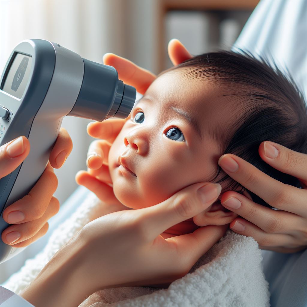 Doctor examining newborn baby's eyes